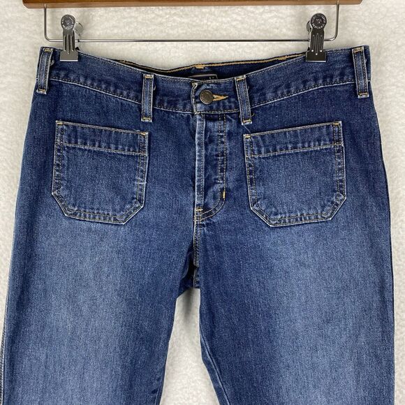 Vtg Abercrombie & Fitch Jeans Womens Size 4 Blue Low Rise Flare Y2K Patch Pocket - Picture 2 of 13